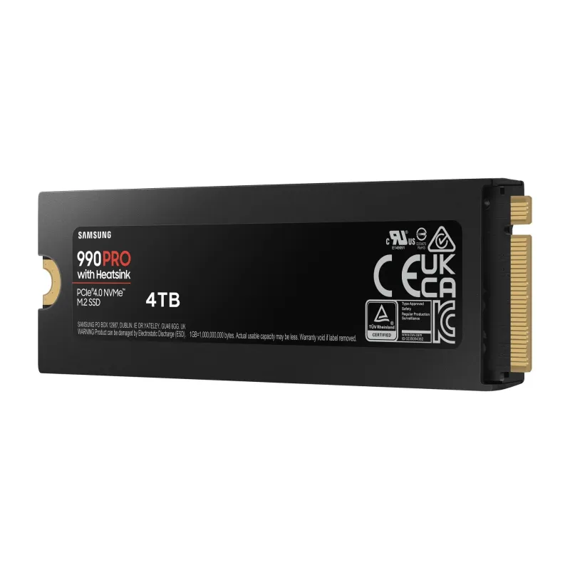 SSD-SAMSUNG-990 PRO with Heatsink-4TB-M.2-PCIe Gen4-NVMe-TLC-Write speed 6900 MBytes-sec-Read speed 7450 MBytes-sec-TBW 2400