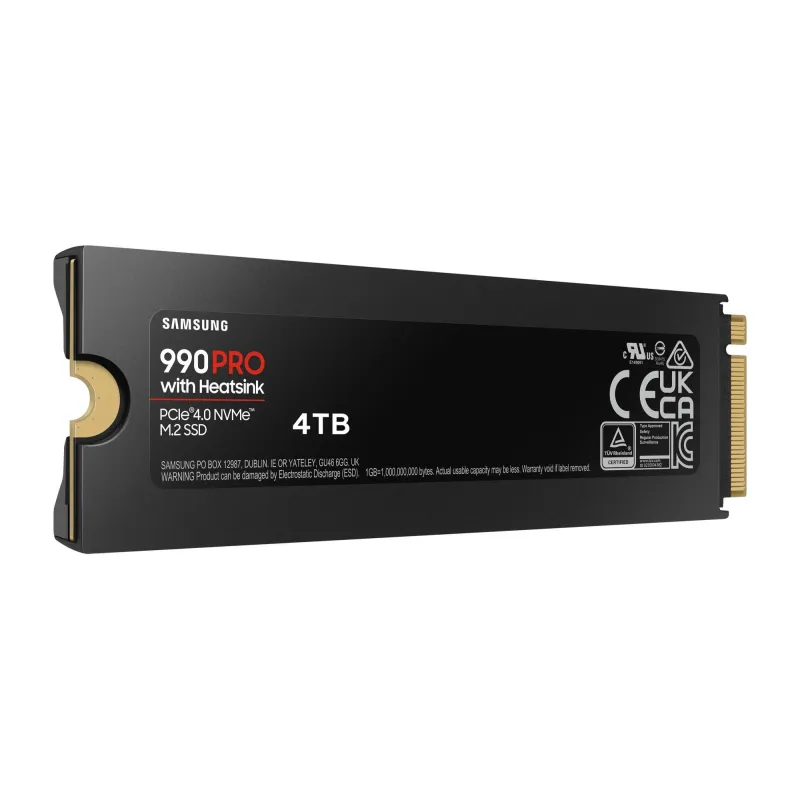 SSD-SAMSUNG-990 PRO with Heatsink-4TB-M.2-PCIe Gen4-NVMe-TLC-Write speed 6900 MBytes-sec-Read speed 7450 MBytes-sec-TBW 2400