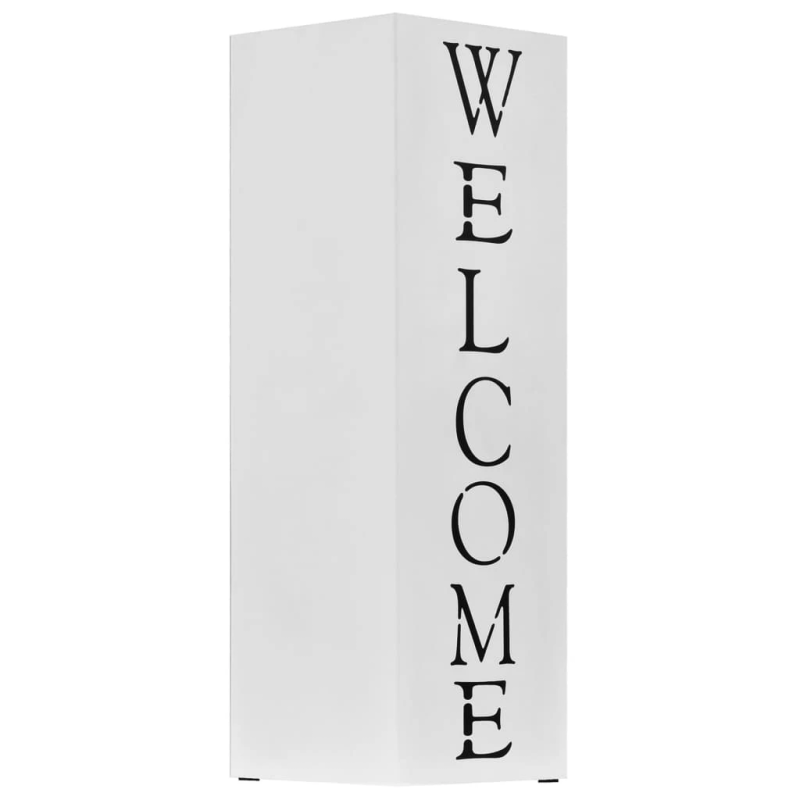 vidaXL lietussargu statīvs Welcome, balts tērauds