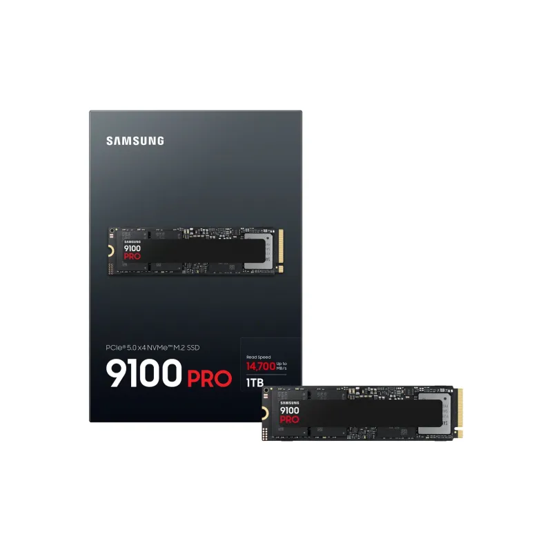 SSD-SAMSUNG-9100 PRO-1TB-M.2-PCIe Gen5-NVMe-TLC-Write speed 13300 MBytes-sec-Read speed 14700 MBytes-sec-2.38mm-TBW 600