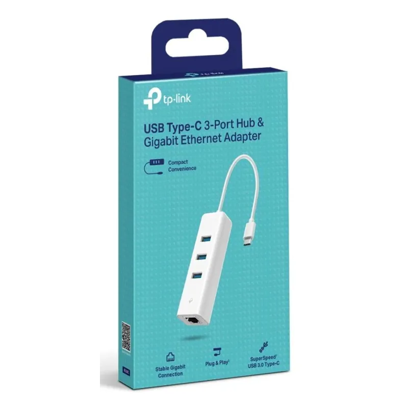 TP-LINK - UE330C - USB 3.0 Type-C to Gigabit Ethernet Network Adapter with 3-Port USB 3.0 Type-A Hub