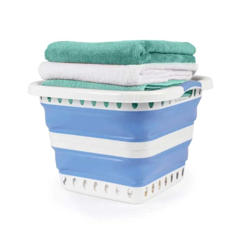 Beldray LA00000152EU7 40L Collapsible Laundry Basket, White-Blue