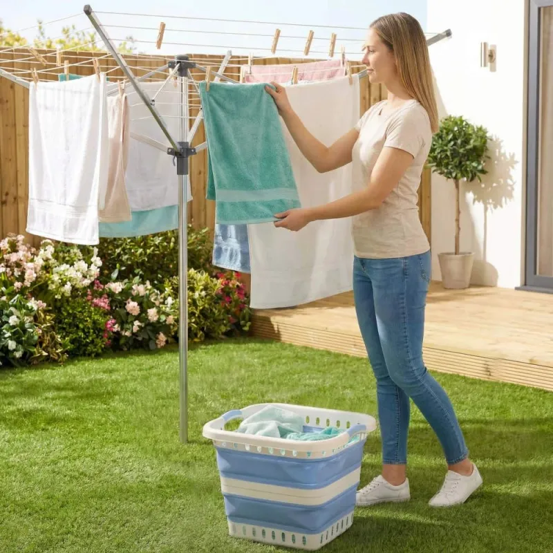 Beldray LA00000152EU7 40L Collapsible Laundry Basket, White-Blue