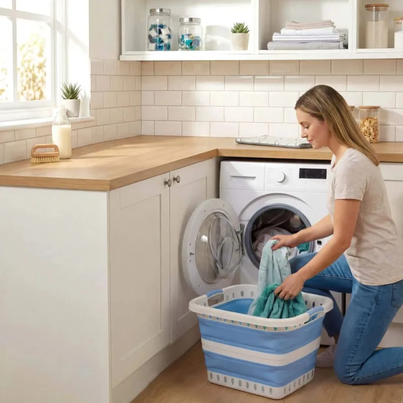 Beldray LA00000152EU7 40L Collapsible Laundry Basket, White-Blue