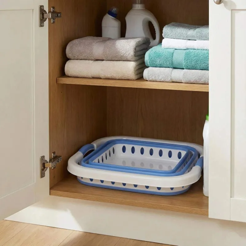 Beldray LA00000152EU7 40L Collapsible Laundry Basket, White-Blue