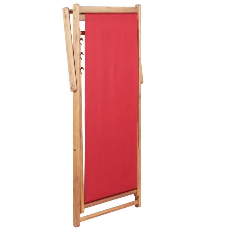 vidaXL salokāms pludmales krēsls, sarkans audums, koka rāmis