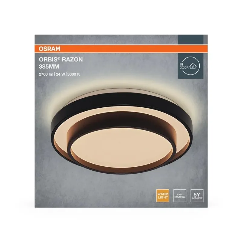 Šviestuvas lubų Osram. LED. 24W. 3000K. 1450lm. DIA385. juoda