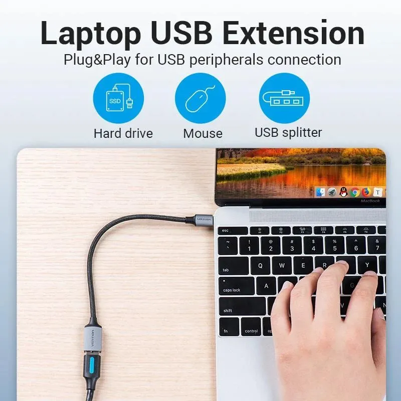 Cable usb3.0c male to a female-0.15m gray ccxhb vention