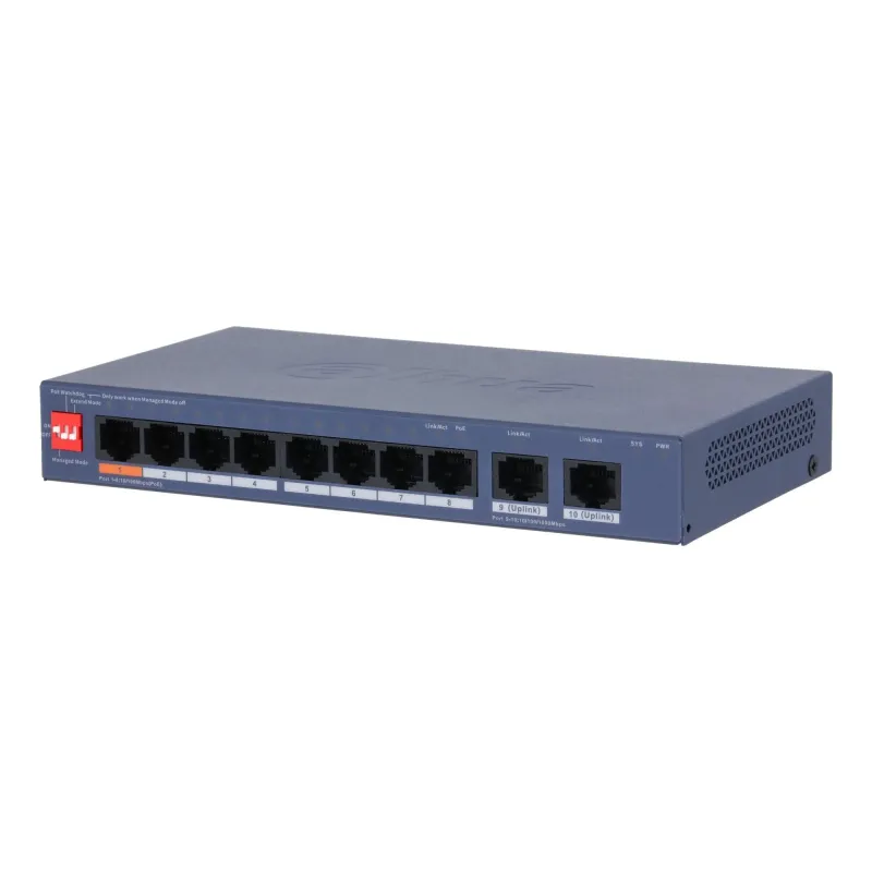 Switch-DAHUA-DH-CS4010-8ET2GT-60-Switch layer L2-8xRJ-45 ports-RJ-45 Ports Type Fast Ethernet ,10-100,-2xGigabit Ethernet