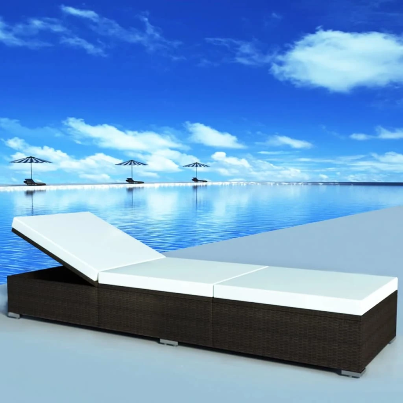 vidaXL sauļošanās zvilnis ar matraci, brūna PE rotangpalma