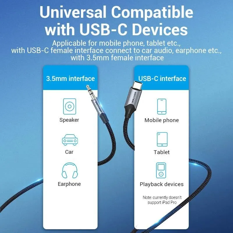 Cable audio 3.5mm to usb-c-1m bgkhf vention