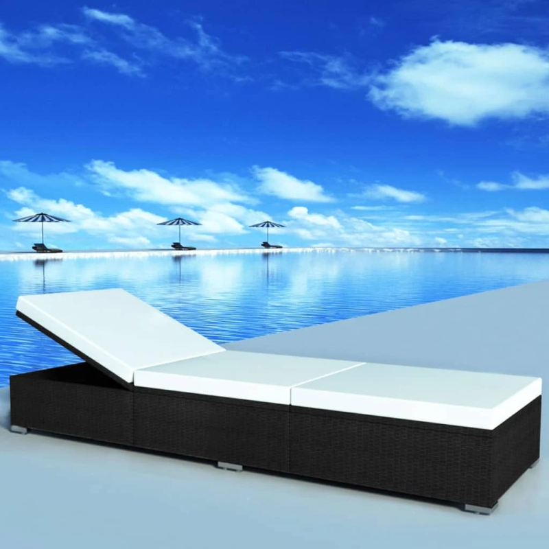 vidaXL sauļošanās zvilnis ar matraci, melna PE rotangpalma