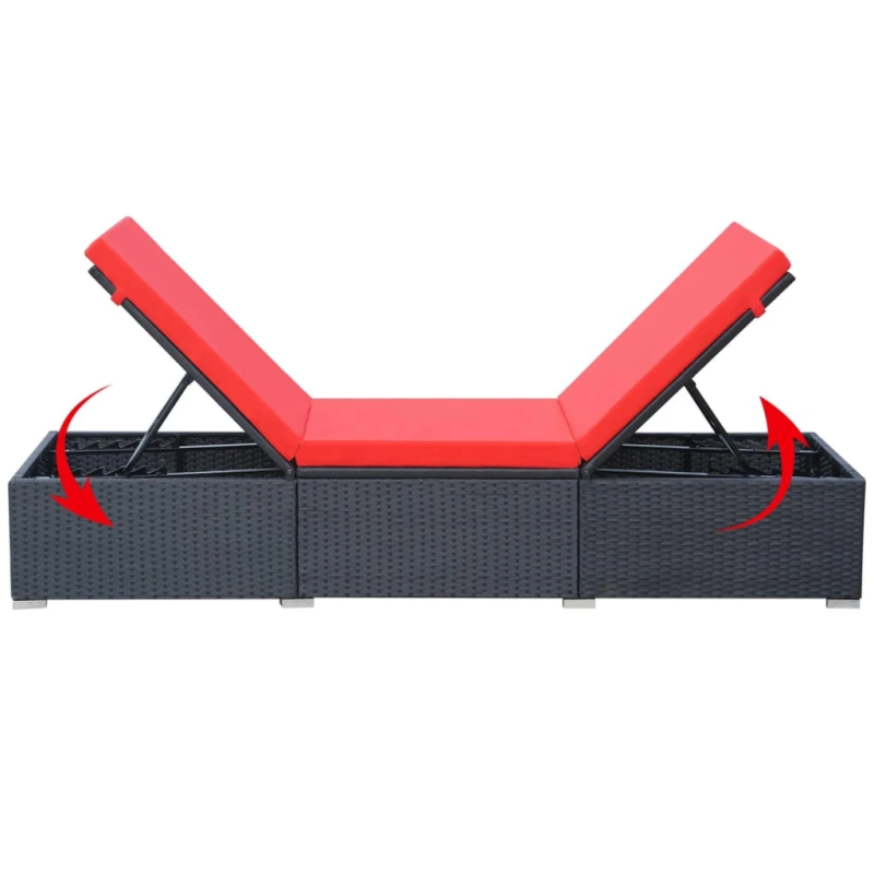 vidaXL sauļošanās zvilnis ar matraci, melna PE rotangpalma