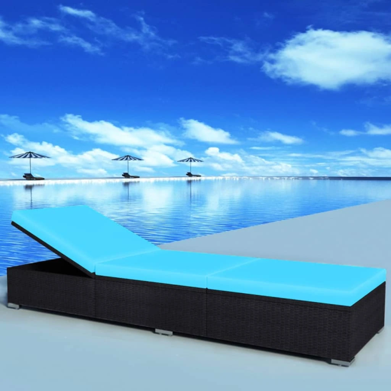 vidaXL sauļošanās zvilnis ar matraci, melna PE rotangpalma