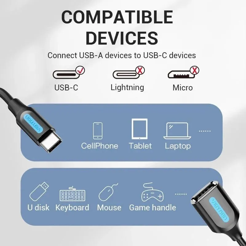 Cable usb2.0c male to a female-0.15m black ccsbb vention