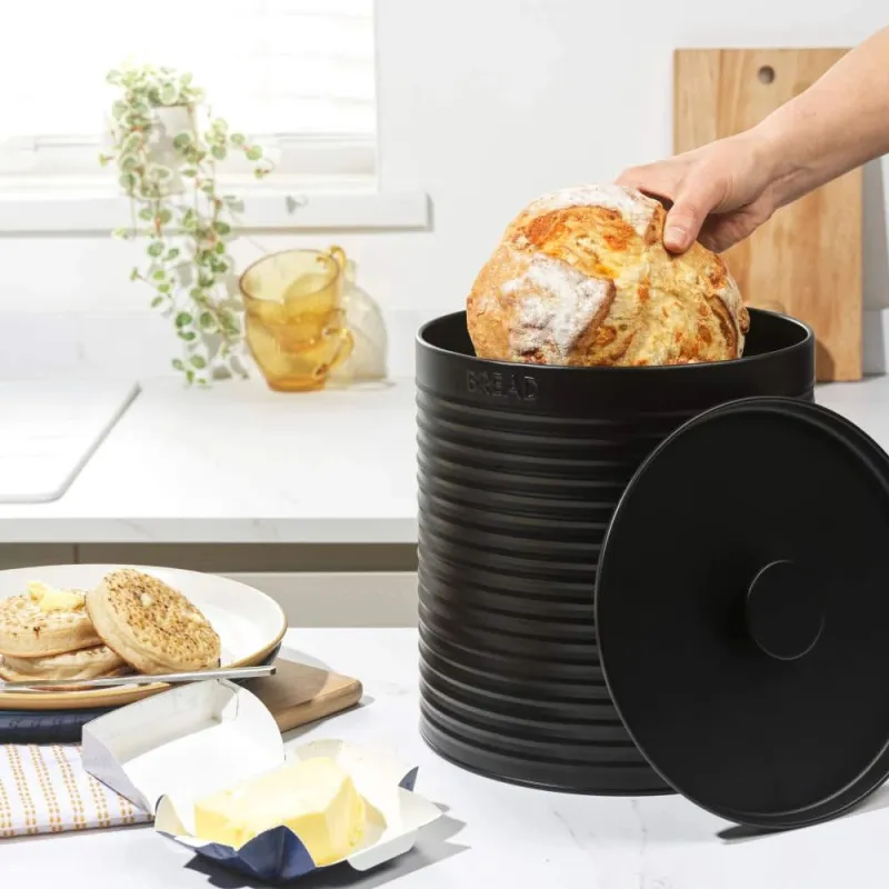 Russell Hobbs RH03269EU7 Ribbed Bread Bin, Black