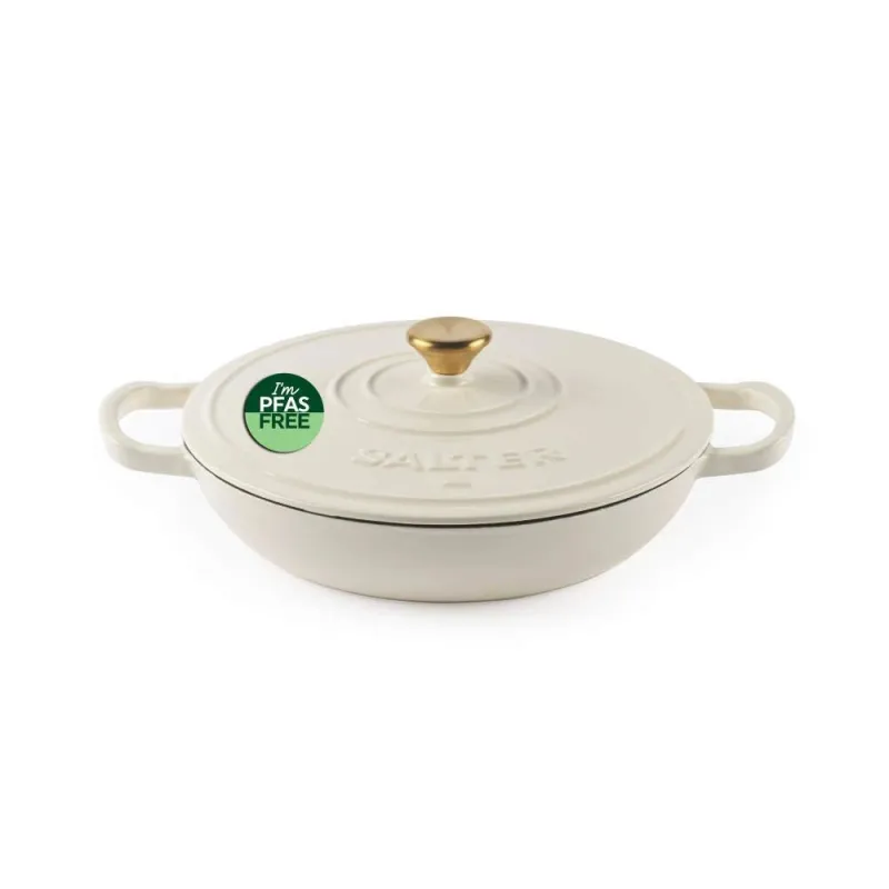 Salter BW13772C Chester 2.8L Shallow Cast Iron Casserole Pot 30 cm, Cream