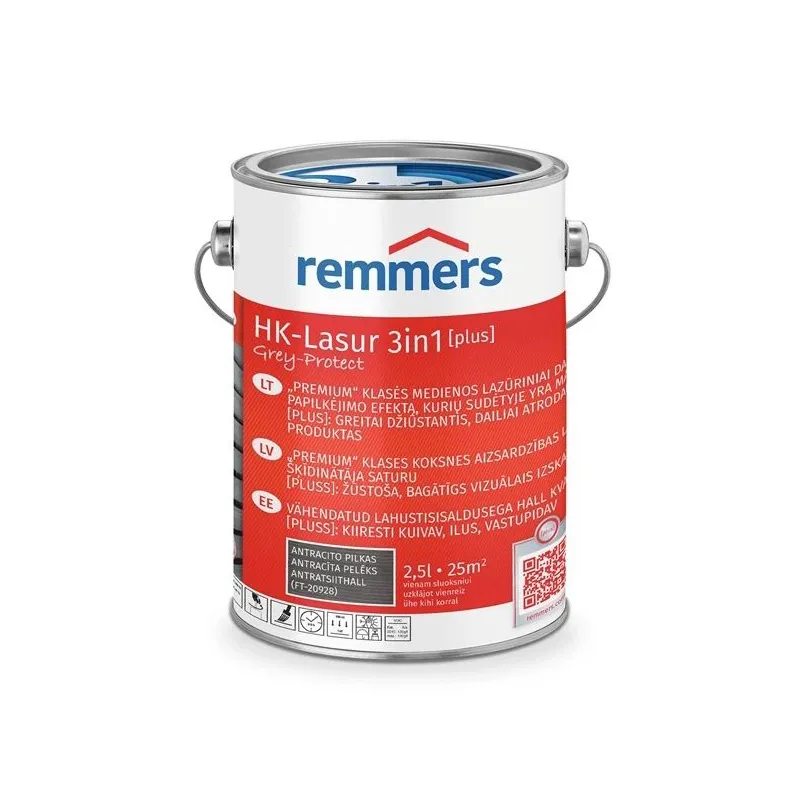 Medienos impregnantas HK-Lasur 3in1 FT20928 antracito sp2.5l