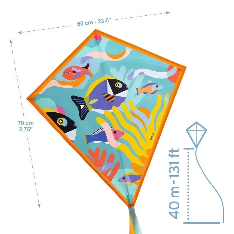 Gaisa pūķis Djeco. 70 cm x 60 cm. daudzkrāsaina