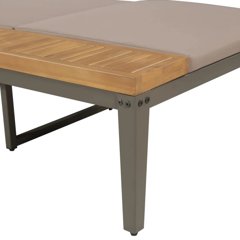 vidaXL sauļošanās zvilnis ar matračiem, brūns akācijas masīvkoks