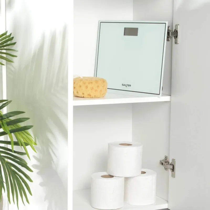 Salter 9207 WHCFEU12 Compact Glass Electronic Bathroom Scale, White