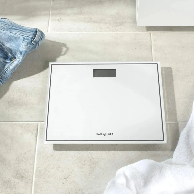 Salter 9207 WHCFEU12 Compact Glass Electronic Bathroom Scale, White