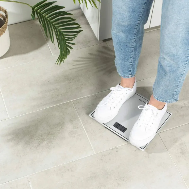Salter 9207 WHCFEU12 Compact Glass Electronic Bathroom Scale, White