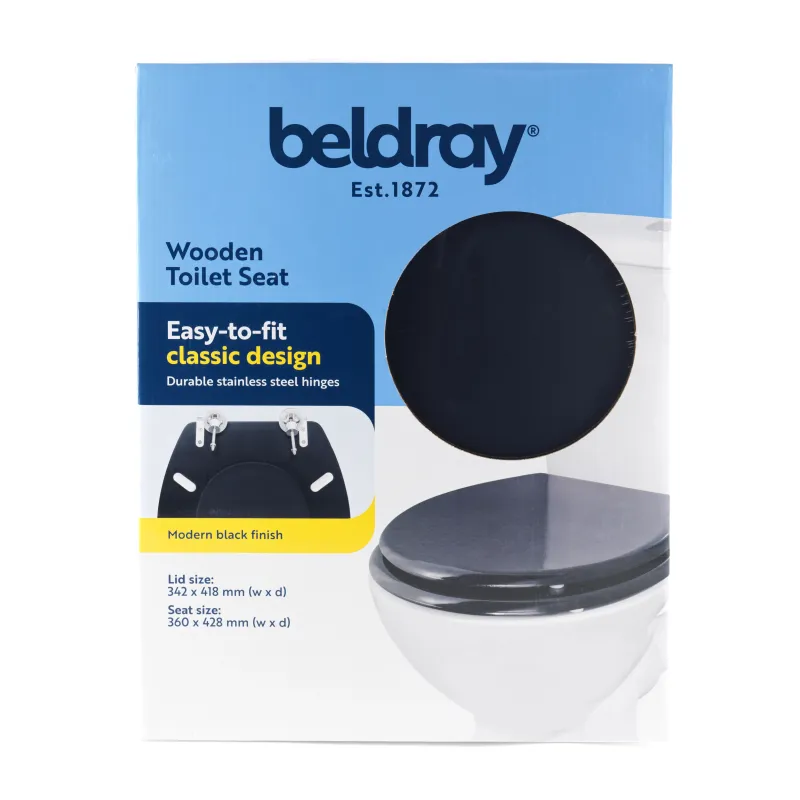 Beldray LA032355BFPEU7 Wooden Toilet Seat, Black