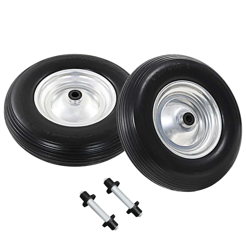 vidaXL ķerras riteņi ar asīm, 2 gab., izturīgs PU, 4.00-8.390 mm