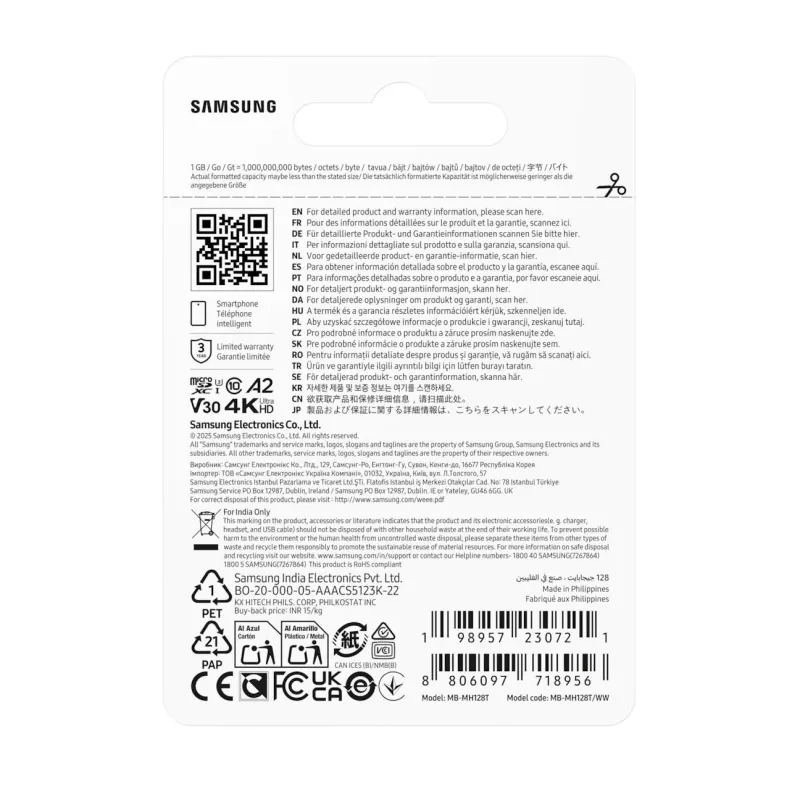 Memory micro sdxc t9 128gb-v30 mb-mh128t-ww samsung