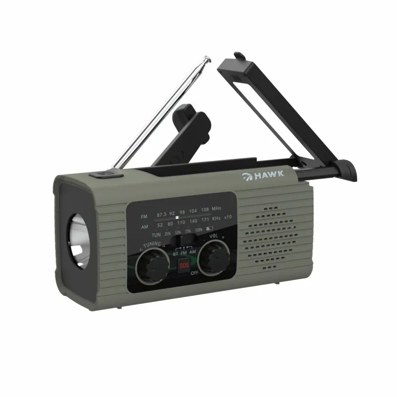 Hawk HWRDI410GN Radio Solar Dynamo With Flashlight