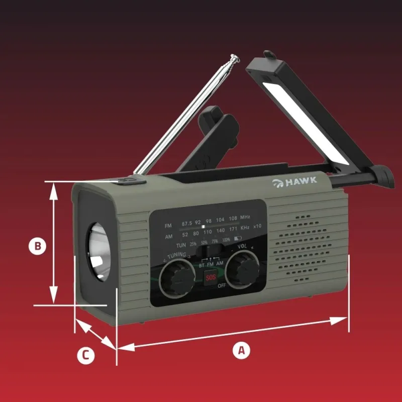 Hawk HWRDI410GN Radio Solar Dynamo With Flashlight
