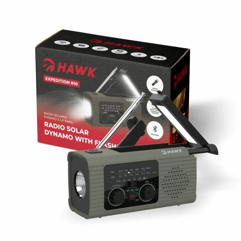 Hawk HWRDI410GN Radio Solar Dynamo With Flashlight