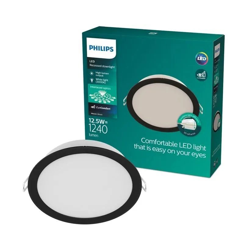 Iebūvējamais gaismeklis Philips LED.12.5W.3000K. DIA12.5.melns