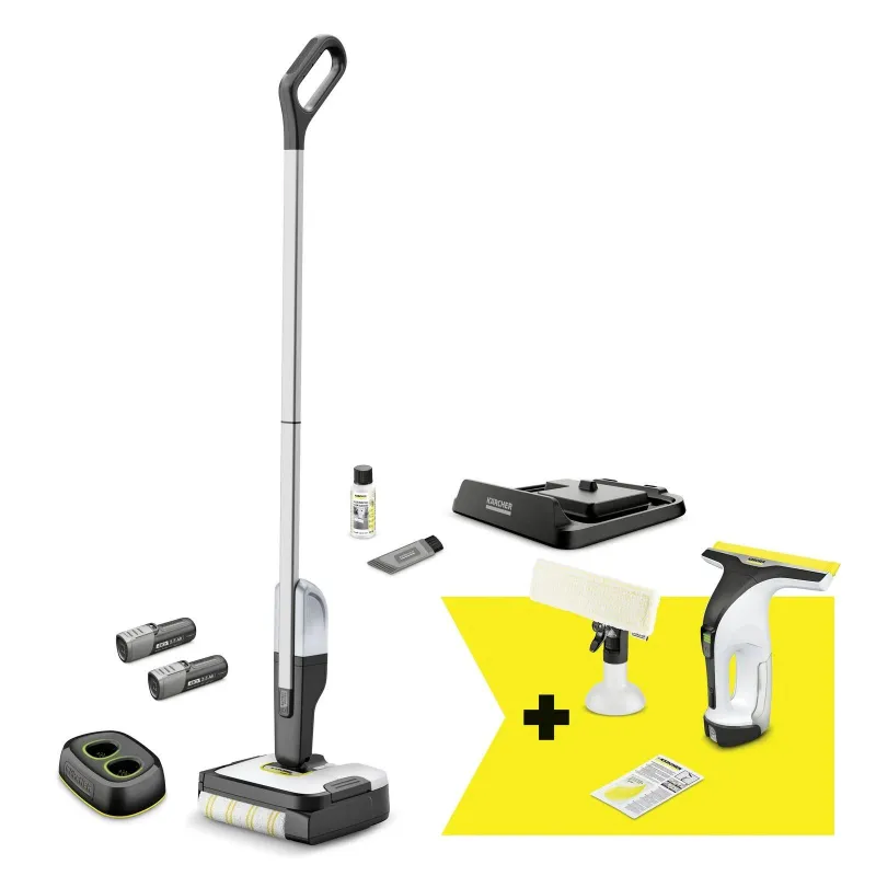 Vacuum Cleaner-KARCHER-FC 2-4 + WV 4-4 Set-Dry&wet-Electric mop-Black-Silver-Bagless-Battery- 2.2 kg-9.791-983.0