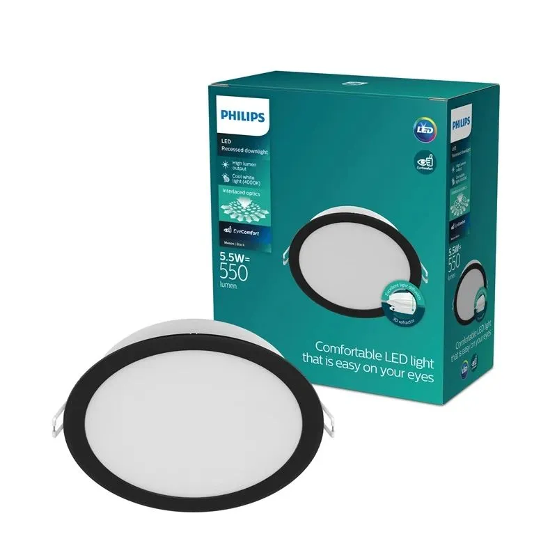 Iebūvēts gaismeklis Philips LED. 5.5W. 4000K. DIA9. melns