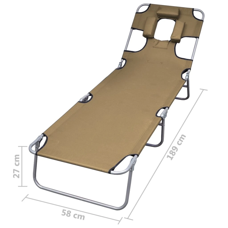 vidaXL sauļošanās zvilnis, regulējama atzveltne, saliekams, pelēkbrūns