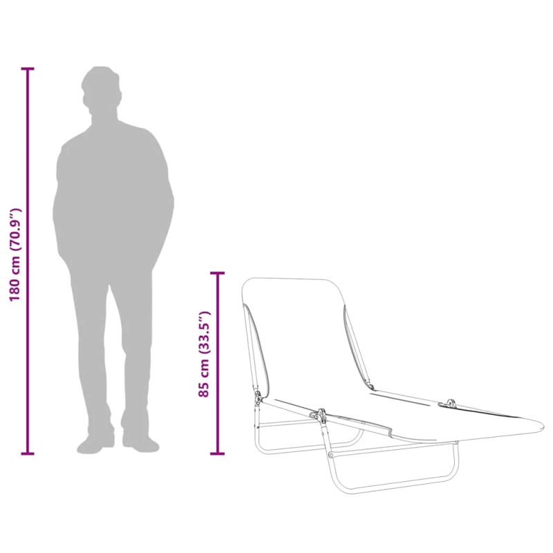 vidaXL saliekami sauļošanās zviļņi, 2 gab., tērauds, pelēks audums