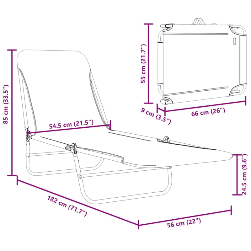 vidaXL saliekami sauļošanās zviļņi, 2 gab., tērauds, pelēkbrūns audums
