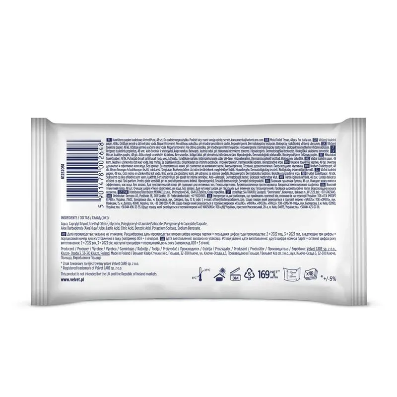 Tualetes papīrs mitrais velvet pur 48gab