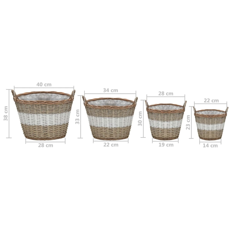 vidaXL augstās puķu kastes, 4 gab., klūgu pinums ar PE oderi