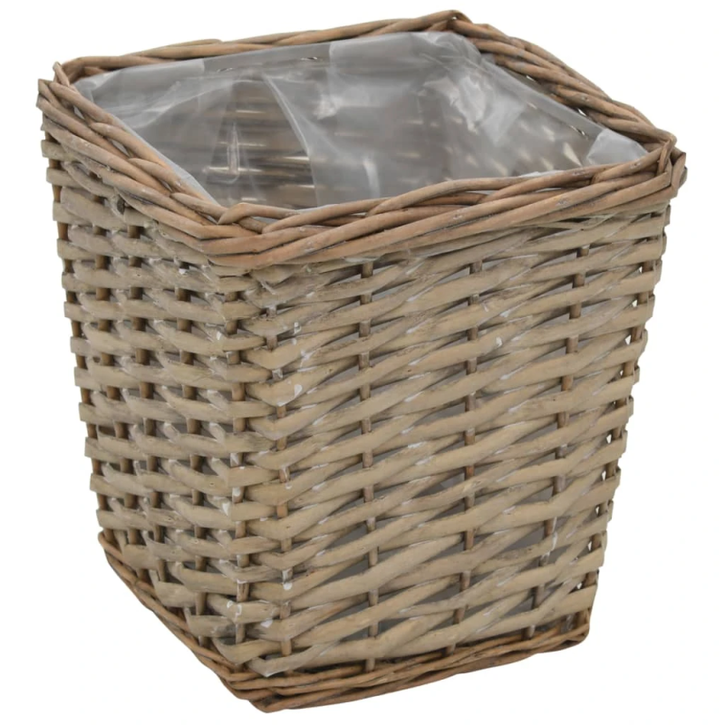 vidaXL augstās puķu kastes, 3 gab., klūgu pinums ar PE oderi