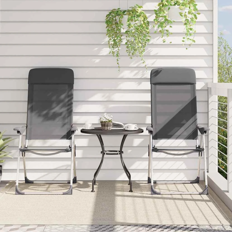 vidaXL kempinga krēsli, 4 gab., pelēki, alumīnijs, salokāmi