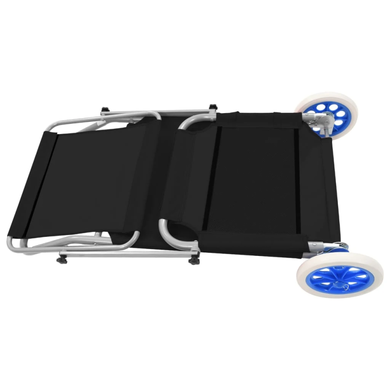 vidaXL sauļošanās zvilnis ar jumtiņu un riteņiem, tērauds, melns