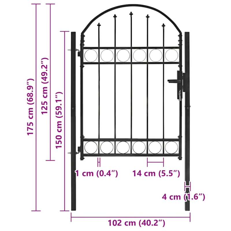 vidaXL žoga vārti ar arkveida augšdaļu, tērauds, 104x125 cm, melni