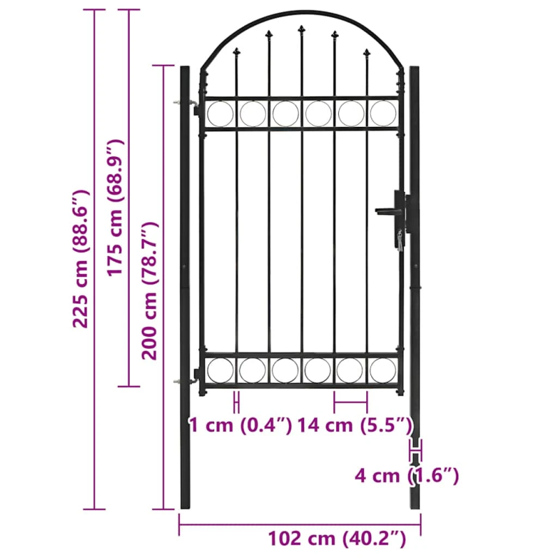 vidaXL žoga vārti ar arkveida augšdaļu, tērauds, 104x175 cm, melni