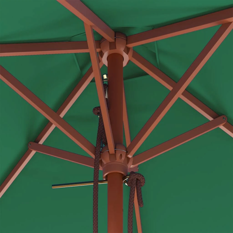 vidaXL dārza saulessargs ar koka kātu, zaļš, 150x200 cm