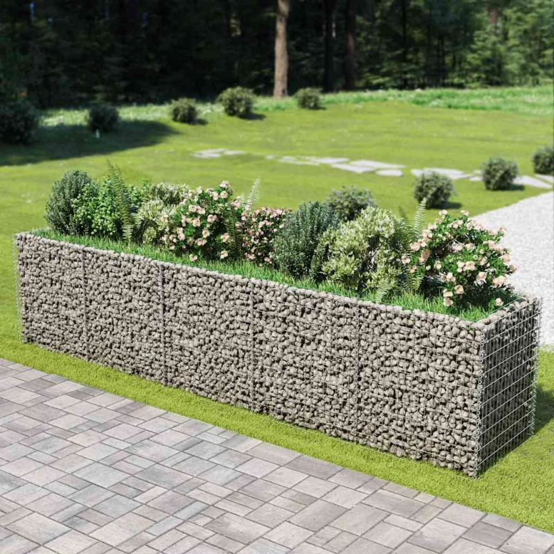 vidaXL gabions, augstā puķu kaste, cinkots tērauds, 450x90x100 cm