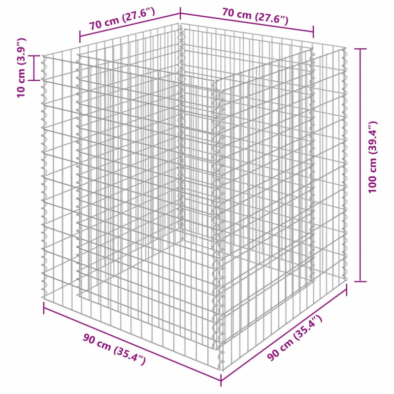 vidaXL gabions, augstā puķu kaste, cinkots tērauds, 90x90x100 cm