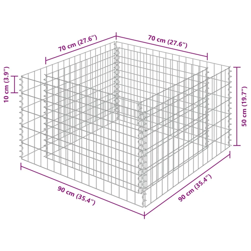 vidaXL gabions, augstā puķu kaste, cinkots tērauds, 90x90x50 cm